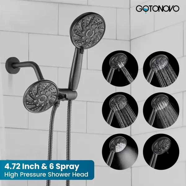 imagegotonovo Dual 2 in 1 Shower Head Kit High Pressure Combo System Shower Faucet 6 Modes ABS Handheld Spray Shower Trim Kit with Valve Shower Head and Handle Set Oil Rubbed BronzeOil Rubbed Bronze