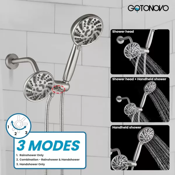 imagegotonovo Dual 2 in 1 Shower Head Kit High Pressure Combo System Shower Faucet 6 Modes ABS Handheld Spray Shower Trim Kit with Valve Shower Head and Handle Set Oil Rubbed BronzeBrushed Nickel