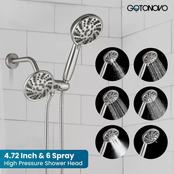 imagegotonovo Dual 2 in 1 Shower Head Kit High Pressure Combo System Shower Faucet 6 Modes ABS Handheld Spray Shower Trim Kit with Valve Shower Head and Handle Set Oil Rubbed BronzeBrushed Nickel