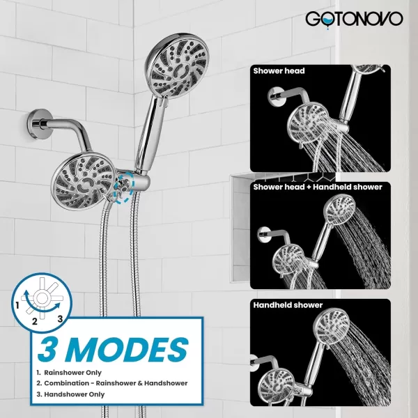 imagegotonovo Dual 2 in 1 Shower Head Kit High Pressure Combo System Shower Faucet 6 Modes ABS Handheld Spray Shower Trim Kit with Valve Shower Head and Handle Set Oil Rubbed BronzePolished Chrome