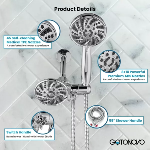 imagegotonovo Dual 2 in 1 Shower Head Kit High Pressure Combo System Shower Faucet 6 Modes ABS Handheld Spray Shower Trim Kit with Valve Shower Head and Handle Set Oil Rubbed BronzePolished Chrome