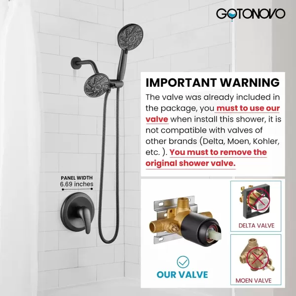 imagegotonovo Dual 2 in 1 Shower Head Kit High Pressure Combo System Shower Faucet 6 Modes ABS Handheld Spray Shower Trim Kit with Valve Shower Head and Handle Set Oil Rubbed BronzeOil Rubbed Bronze