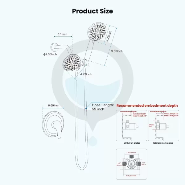 imagegotonovo Dual 2 in 1 Shower Head Kit High Pressure Combo System Shower Faucet 6 Modes ABS Handheld Spray Shower Trim Kit with Valve Shower Head and Handle Set Oil Rubbed BronzeMatte Black