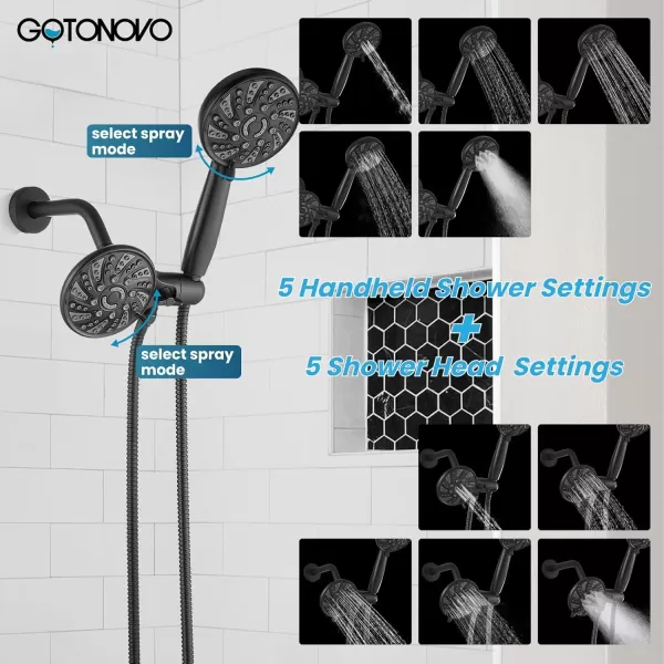 imagegotonovo Dual 2 in 1 Shower Head Kit High Pressure Combo System Shower Faucet 6 Modes ABS Handheld Spray Shower Trim Kit with Valve Shower Head and Handle Set Oil Rubbed BronzeMatte Black