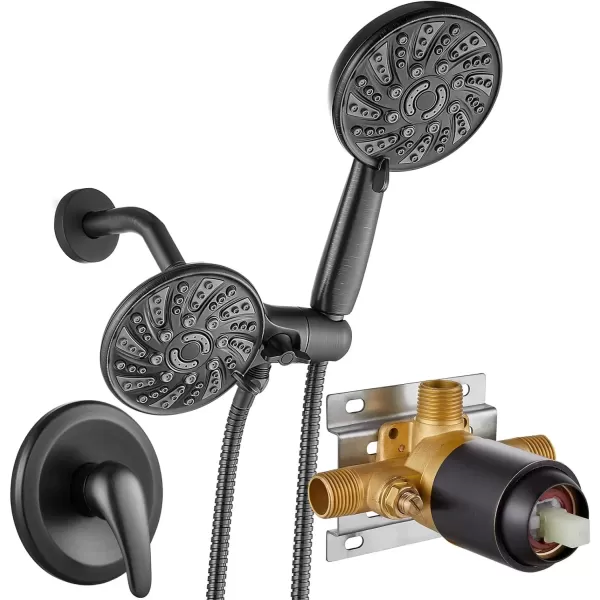 imagegotonovo Dual 2 in 1 Shower Head Kit High Pressure Combo System Shower Faucet 6 Modes ABS Handheld Spray Shower Trim Kit with Valve Shower Head and Handle Set Oil Rubbed BronzeOil Rubbed Bronze