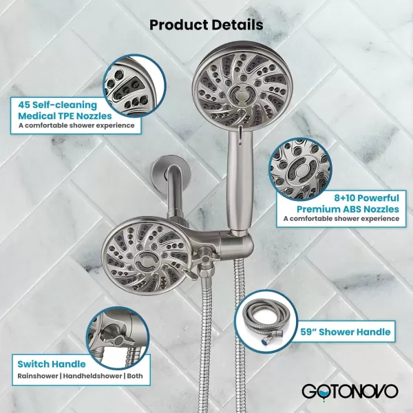imagegotonovo Dual 2 in 1 Shower Head Kit High Pressure Combo System Shower Faucet 6 Modes ABS Handheld Spray Shower Trim Kit with Valve Shower Head and Handle Set Oil Rubbed BronzeBrushed Nickel