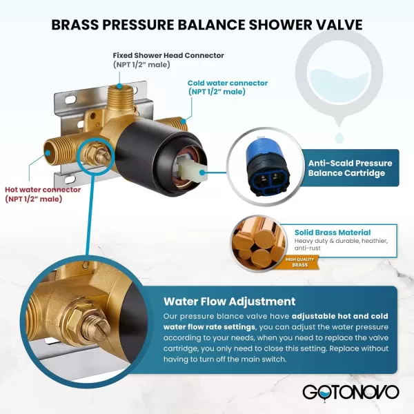 imagegotonovo Dual 2 in 1 Shower Head Kit High Pressure Combo System Shower Faucet 6 Modes ABS Handheld Spray Shower Trim Kit with Valve Shower Head and Handle Set Oil Rubbed BronzeOil Rubbed Bronze