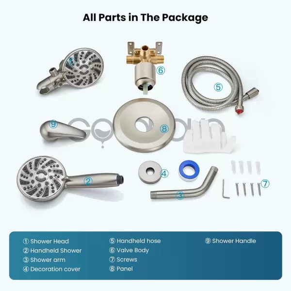 imagegotonovo Dual 2 in 1 Shower Head Kit High Pressure Combo System Shower Faucet 6 Modes ABS Handheld Spray Shower Trim Kit with Valve Shower Head and Handle Set Oil Rubbed BronzeBrushed Nickel