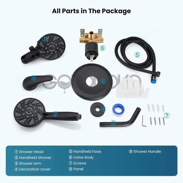 imagegotonovo Dual 2 in 1 Shower Head Kit High Pressure Combo System Shower Faucet 6 Modes ABS Handheld Spray Shower Trim Kit with Valve Shower Head and Handle Set Oil Rubbed BronzeMatte Black