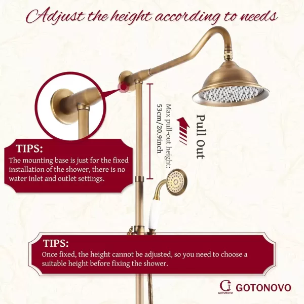 imagegotonovo Exposed Antique Brass Shower System Set Shower Faucet Fixture 8 Rain Shower 2 Double Knobs Handle Triple Function Tub Spout Combo Unit SetAntique Brass