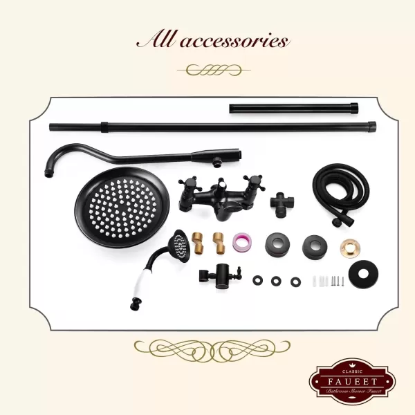 imagegotonovo Exposed Antique Brass Shower System Set Shower Faucet Fixture 8 Rain Shower 2 Double Knobs Handle Triple Function Tub Spout Combo Unit SetOil Rubbed Bronze