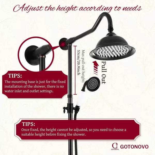imagegotonovo Exposed Antique Brass Shower System Set Shower Faucet Fixture 8 Rain Shower 2 Double Knobs Handle Triple Function Tub Spout Combo Unit SetOil Rubbed Bronze