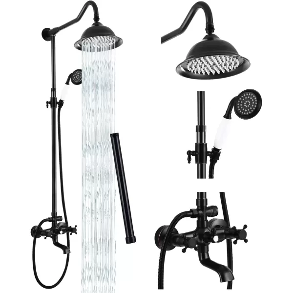 imagegotonovo Exposed Antique Brass Shower System Set Shower Faucet Fixture 8 Rain Shower 2 Double Knobs Handle Triple Function Tub Spout Combo Unit SetOil Rubbed Bronze