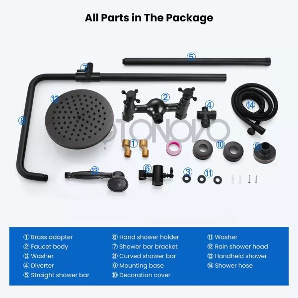 imagegotonovo Exposed Bathroom Shower Faucet Set Shower Fixture 8 Inch Rainfall Shower Head Handheld Shower Cross Handle Wall Mount 2 Functions Polished GoldOil Rubbed Bronze