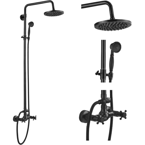imagegotonovo Exposed Bathroom Shower Faucet Set Shower Fixture 8 Inch Rainfall Shower Head Handheld Shower Cross Handle Wall Mount 2 Functions Polished GoldOil Rubbed Bronze