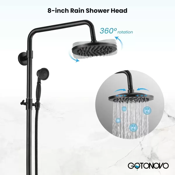 imagegotonovo Exposed Bathroom Shower Faucet Set Shower Fixture 8 Inch Rainfall Shower Head Handheld Shower Cross Handle Wall Mount 2 Functions Polished GoldOil Rubbed Bronze