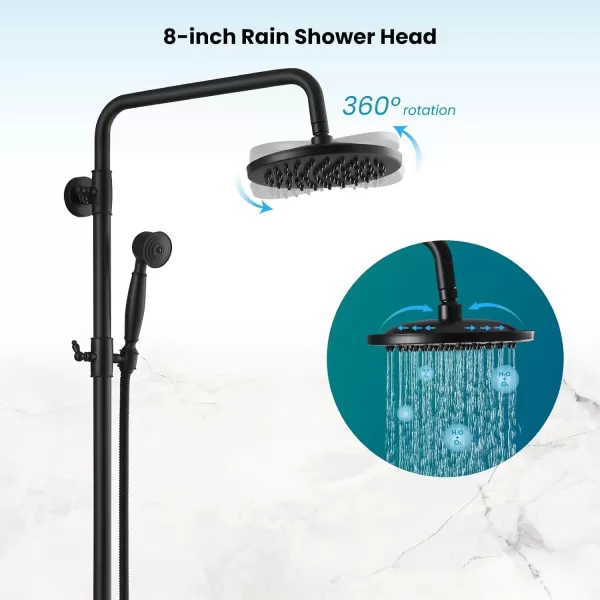 imagegotonovo Exposed Bathroom Shower Faucet Set Shower Fixture 8 Inch Rainfall Shower Head Handheld Shower Cross Handle Wall Mount 2 Functions Polished GoldMatte Black