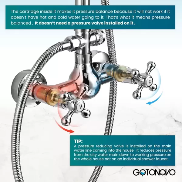 imagegotonovo Exposed Bathroom Shower Faucet Set Shower Fixture 8 Inch Rainfall Shower Head Handheld Shower Cross Handle Wall Mount 2 Functions Polished GoldPolished Chrome