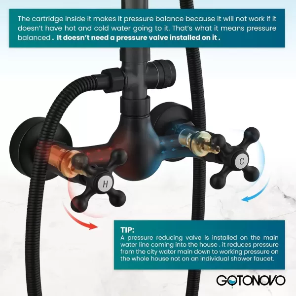 imagegotonovo Exposed Bathroom Shower Faucet Set Shower Fixture 8 Inch Rainfall Shower Head Handheld Shower Cross Handle Wall Mount 2 Functions Polished GoldMatte Black