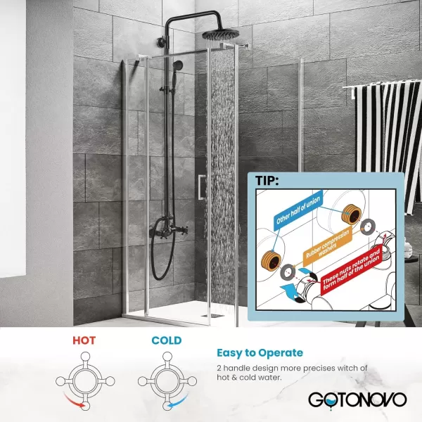 imagegotonovo Exposed Bathroom Shower Faucet Set Shower Fixture 8 Inch Rainfall Shower Head Handheld Shower Cross Handle Wall Mount 2 Functions Polished GoldOil Rubbed Bronze