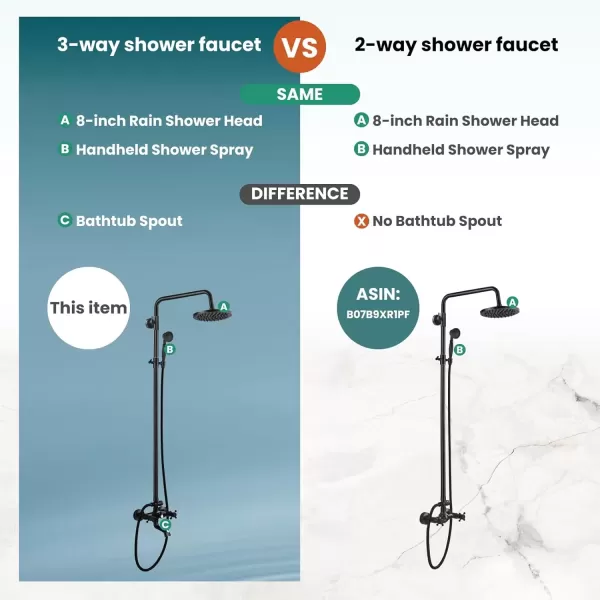 imagegotonovo Exposed Bathroom Shower Faucet Wall Mounted Outdoor Shower System 8 Inch Shower Head and Tub Spout Double Cross Handles Adjustable Handheld Sprayer without Shower Shelf Matte BlackOil Rubbed Bronze