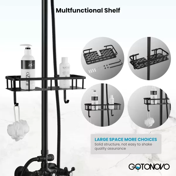 imagegotonovo Exposed Bathroom Shower Faucet Wall Mounted Outdoor Shower System 8 Inch Shower Head and Tub Spout Double Cross Handles Adjustable Handheld Sprayer without Shower Shelf Matte BlackMatte Black