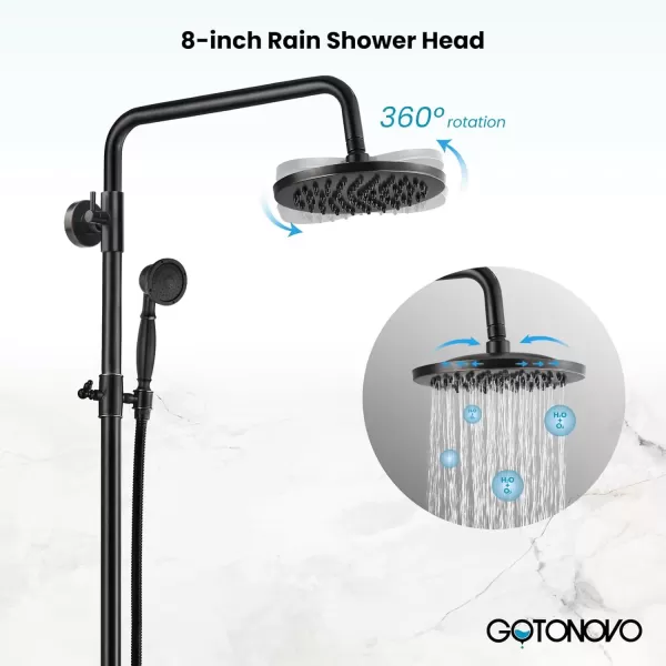 imagegotonovo Exposed Bathroom Shower Faucet Wall Mounted Outdoor Shower System 8 Inch Shower Head and Tub Spout Double Cross Handles Adjustable Handheld Sprayer without Shower Shelf Matte BlackOil Rubbed Bronze