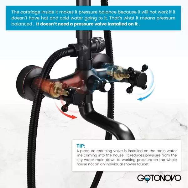 imagegotonovo Exposed Bathroom Shower Faucet Wall Mounted Outdoor Shower System 8 Inch Shower Head and Tub Spout Double Cross Handles Adjustable Handheld Sprayer without Shower Shelf Matte BlackOil Rubbed Bronze