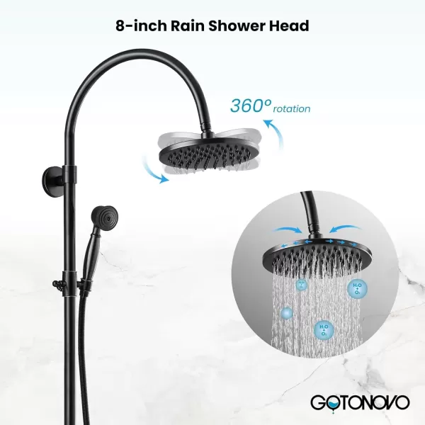 imagegotonovo Exposed Bathroom Shower Faucet Wall Mounted Shower System 8 Inch Shower Head and Tub Spout Double Cross Handles Adjustable Handheld Sprayer Polished ChromeOil Rubbed Bronze