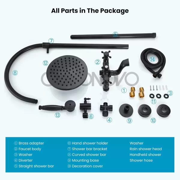 imagegotonovo Exposed Bathroom Shower Faucet Wall Mounted Shower System 8 Inch Shower Head and Tub Spout Double Cross Handles Adjustable Handheld Sprayer Polished ChromeOil Rubbed Bronze
