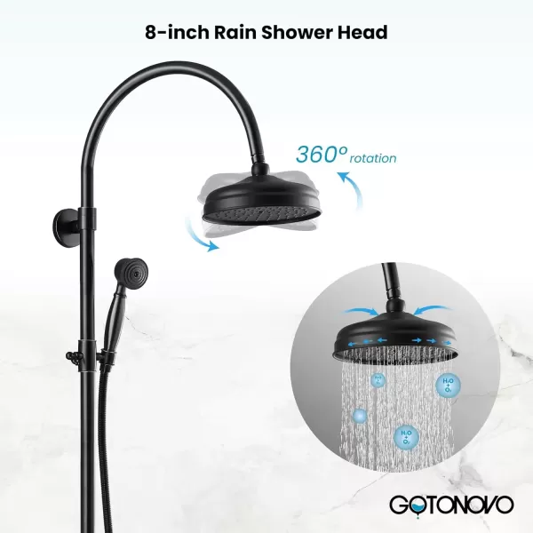 imagegotonovo Exposed Bathroom Shower System Classic Shower Kit 8 Inch Luxurious Rainfall Shower Head Handheld Spray Tub Filler Brass Pipe 3Function Wall Mount Double Cross Knobs Polished ChromeOil Rubbed Bronze