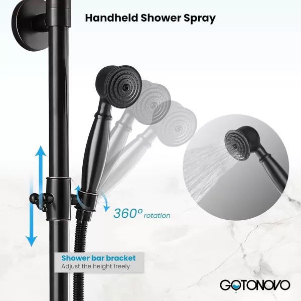 imagegotonovo Exposed Bathroom Shower System Classic Shower Kit 8 Inch Luxurious Rainfall Shower Head Handheld Spray Tub Filler Brass Pipe 3Function Wall Mount Double Cross Knobs Polished ChromeOil Rubbed Bronze