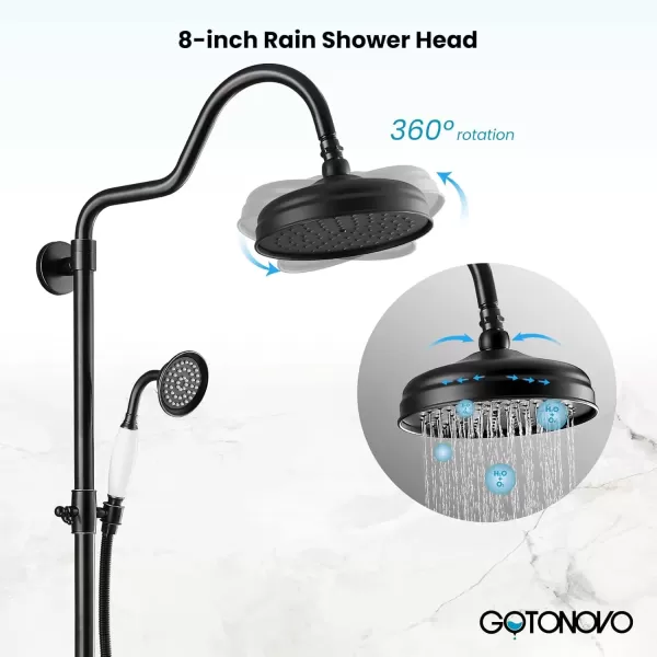 imagegotonovo Exposed Bathroom Shower System Vintage Shower Fixture 8 Inch Rainfall Shower Head Handheld Spray Tub Filler Brass Pipe 3Function Wall Mount Double Cross Knobs Polished ChromeOil Rubbed Bronze