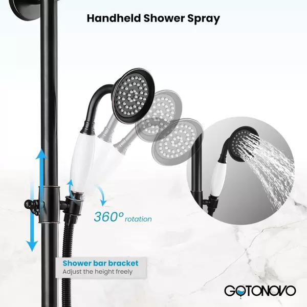 imagegotonovo Exposed Bathroom Shower System Vintage Shower Fixture 8 Inch Rainfall Shower Head Handheld Spray Tub Filler Brass Pipe 3Function Wall Mount Double Cross Knobs Polished ChromeOil Rubbed Bronze