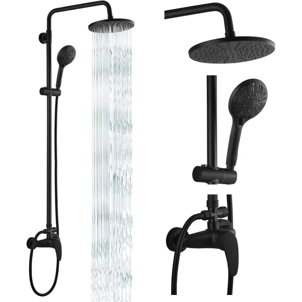imagegotonovo Exposed Pipe Shower System Set Combo Matte Black 8 Rain ABS Shower Head Handheld Shower Sprayer Single Handle Dual Function Shower Faucet Unit SetNo Tub Spout