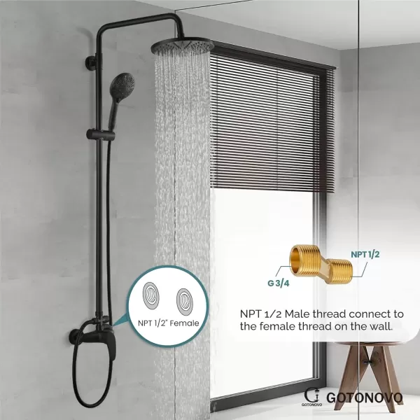 imagegotonovo Exposed Pipe Shower System Set Combo Matte Black 8 Rain ABS Shower Head Handheld Shower Sprayer Single Handle Dual Function Shower Faucet Unit SetNo Tub Spout