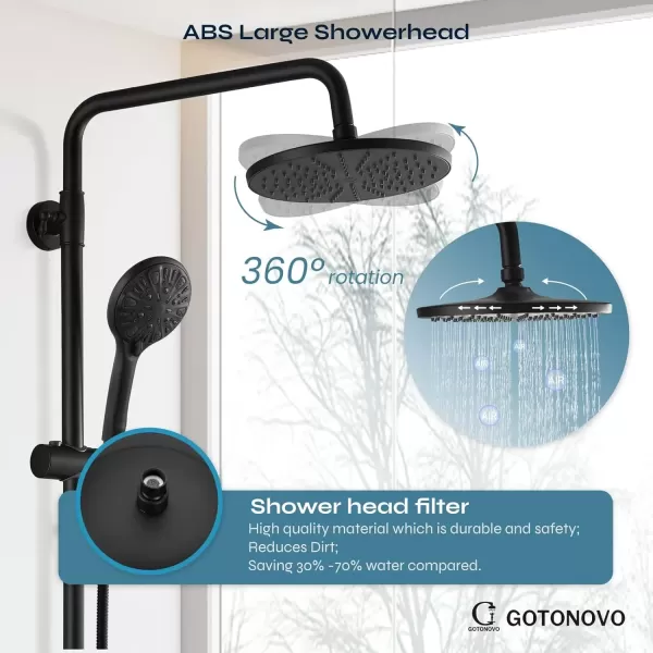 imagegotonovo Exposed Pipe Shower System Set Combo Matte Black 8 Rain ABS Shower Head Handheld Shower Sprayer Single Handle Dual Function Shower Faucet Unit SetNo Tub Spout