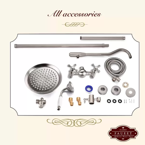 imagegotonovo Exposed Polish Chrome Shower Faucet System 8 Rain Shower 2 Double Knobs Cross Handle Dual Function Shower Fixture Combo Unit SetBrushed Nickel