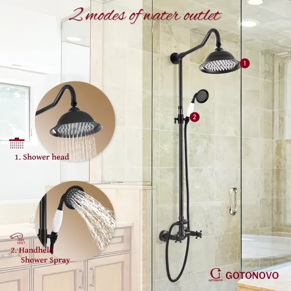 imagegotonovo Exposed Polish Chrome Shower Faucet System 8 Rain Shower 2 Double Knobs Cross Handle Dual Function Shower Fixture Combo Unit SetOil Rubbed Bronzed