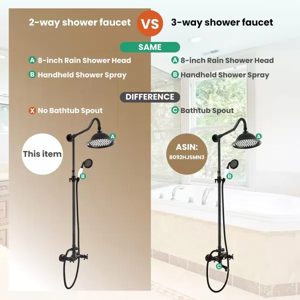 imagegotonovo Exposed Polish Chrome Shower Faucet System 8 Rain Shower 2 Double Knobs Cross Handle Dual Function Shower Fixture Combo Unit SetOil Rubbed Bronzed