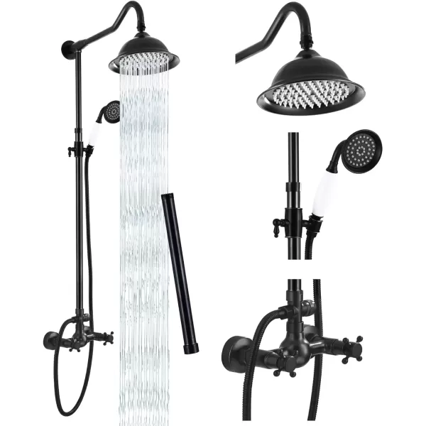 imagegotonovo Exposed Polish Chrome Shower Faucet System 8 Rain Shower 2 Double Knobs Cross Handle Dual Function Shower Fixture Combo Unit SetOil Rubbed Bronzed