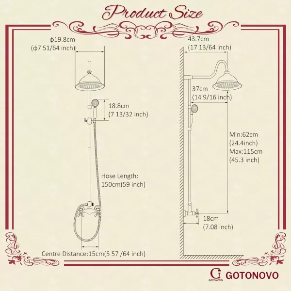 imagegotonovo Exposed Polish Chrome Shower Faucet System 8 Rain Shower 2 Double Knobs Cross Handle Dual Function Shower Fixture Combo Unit SetOil Rubbed Bronzed