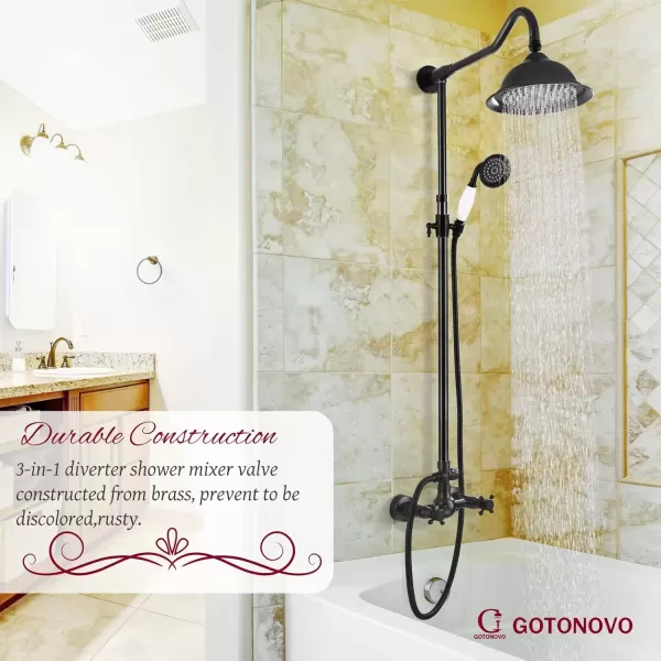 imagegotonovo Exposed Polish Chrome Shower Faucet System 8 Rain Shower 2 Double Knobs Cross Handle Dual Function Shower Fixture Combo Unit SetOil Rubbed Bronzed