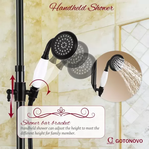 imagegotonovo Exposed Polish Chrome Shower Faucet System 8 Rain Shower 2 Double Knobs Cross Handle Dual Function Shower Fixture Combo Unit SetOil Rubbed Bronzed