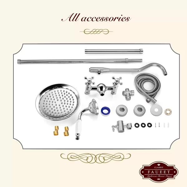 imagegotonovo Exposed Polish Chrome Shower Faucet System 8 Rain Shower 2 Double Knobs Cross Handle Dual Function Shower Fixture Combo Unit SetPolish Chrome