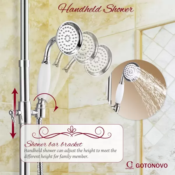imagegotonovo Exposed Polish Chrome Shower Faucet System 8 Rain Shower 2 Double Knobs Cross Handle Dual Function Shower Fixture Combo Unit SetPolish Chrome