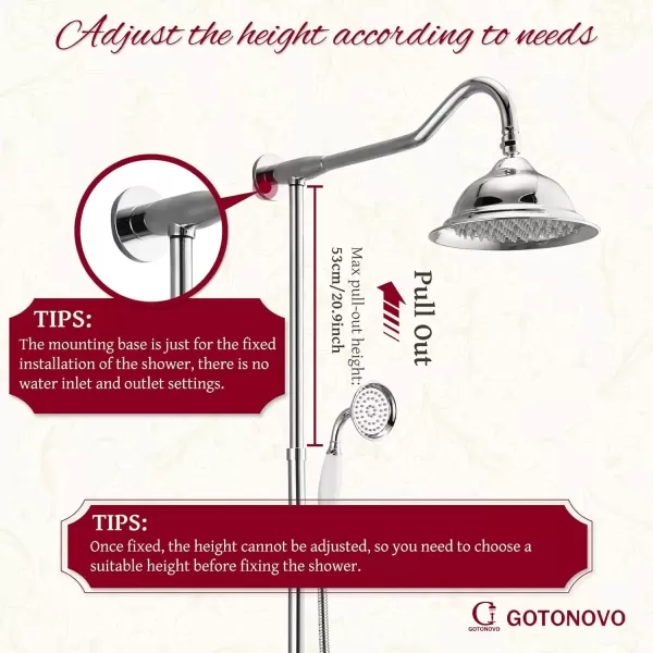 imagegotonovo Exposed Polish Chrome Shower Faucet System 8 Rain Shower 2 Double Knobs Cross Handle Dual Function Shower Fixture Combo Unit SetPolish Chrome