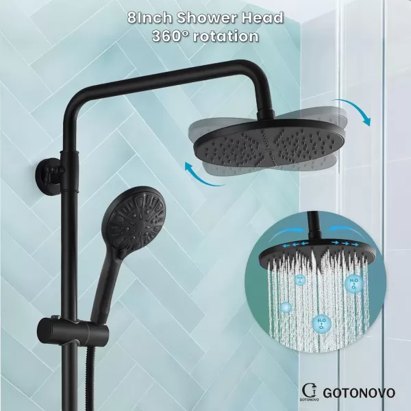 imagegotonovo Exposed Shower Faucet Set 8 Inch Rainfall Showerhead 3Function Shower Fixture with Tub Spout 2 Corss Handles Shower System Polish GoldMatte Black