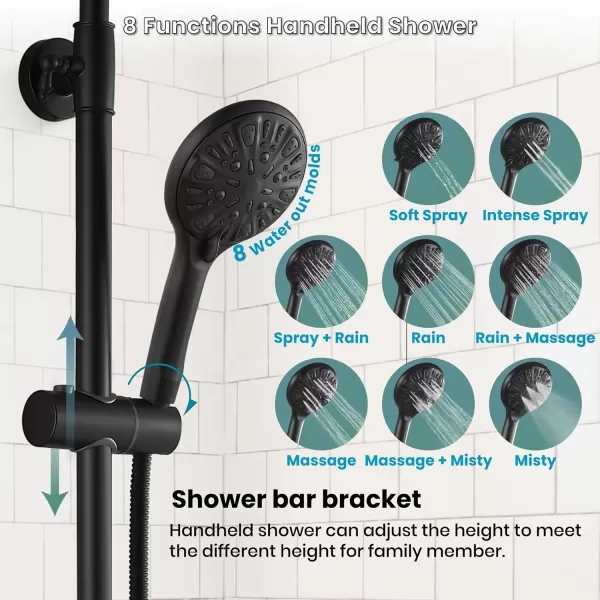 imagegotonovo Exposed Shower Faucet Set 8 Inch Rainfall Showerhead 3Function Shower Fixture with Tub Spout 2 Corss Handles Shower System Polish GoldMatte Black