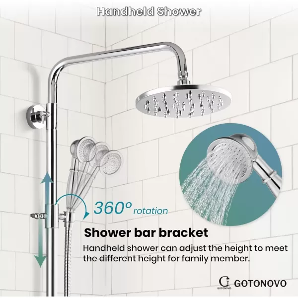 imagegotonovo Exposed Shower Faucet Set 8 Inch Rainfall Showerhead 3Function Shower Fixture with Tub Spout 2 Corss Handles Shower System Polish GoldPolish Chrome